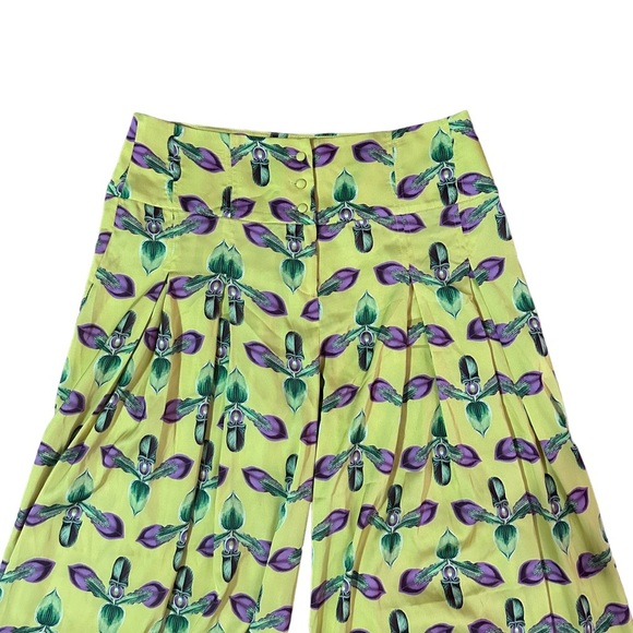 PatBO Pleated Floral-print Satin Wide-leg Pants Size 8 - Picture 2 of 4